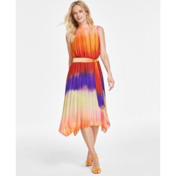 Tahari ASL Womens Ombre Pleated Midi Dre Multi 6 - Picture 1 of 1